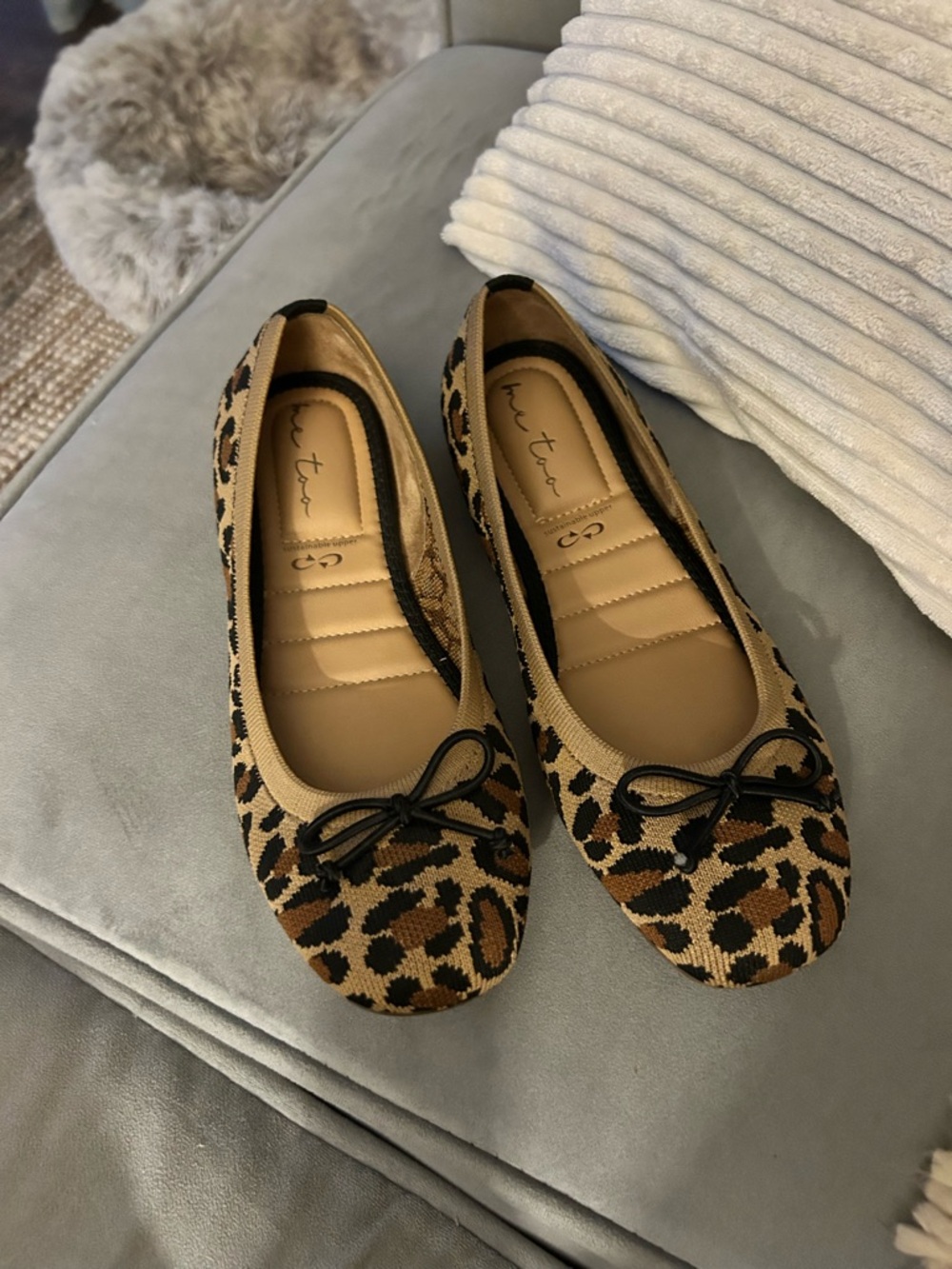 Me Too Hart Leopard Recycled Knit Ballet Flats - Size 7.5